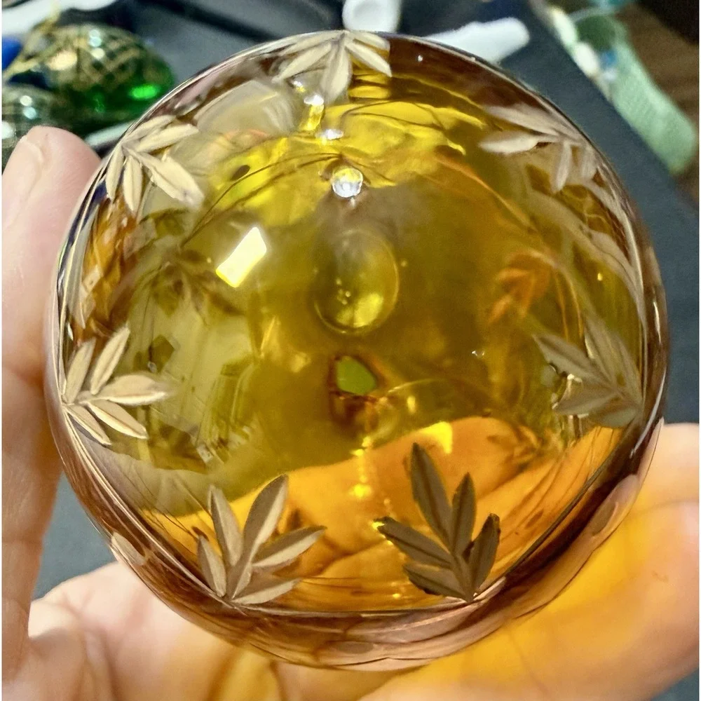 Vintage Hand Painted Blown Glass Christmas Ornaments Gold Lattice Lot of 3 Mint